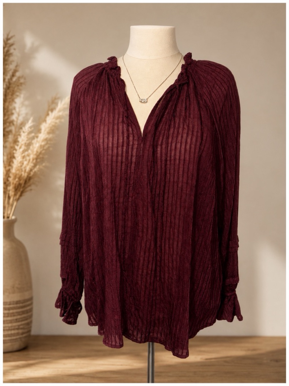 Torrid Lightweight Burgundy Peasant Blouse - Casual Boho Top